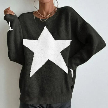 Knitted Women's Sweater Loose Casual O-neck Star Thick Casual Pullover Female Jumper Elegant Winter Autumn Trendy Sweater
